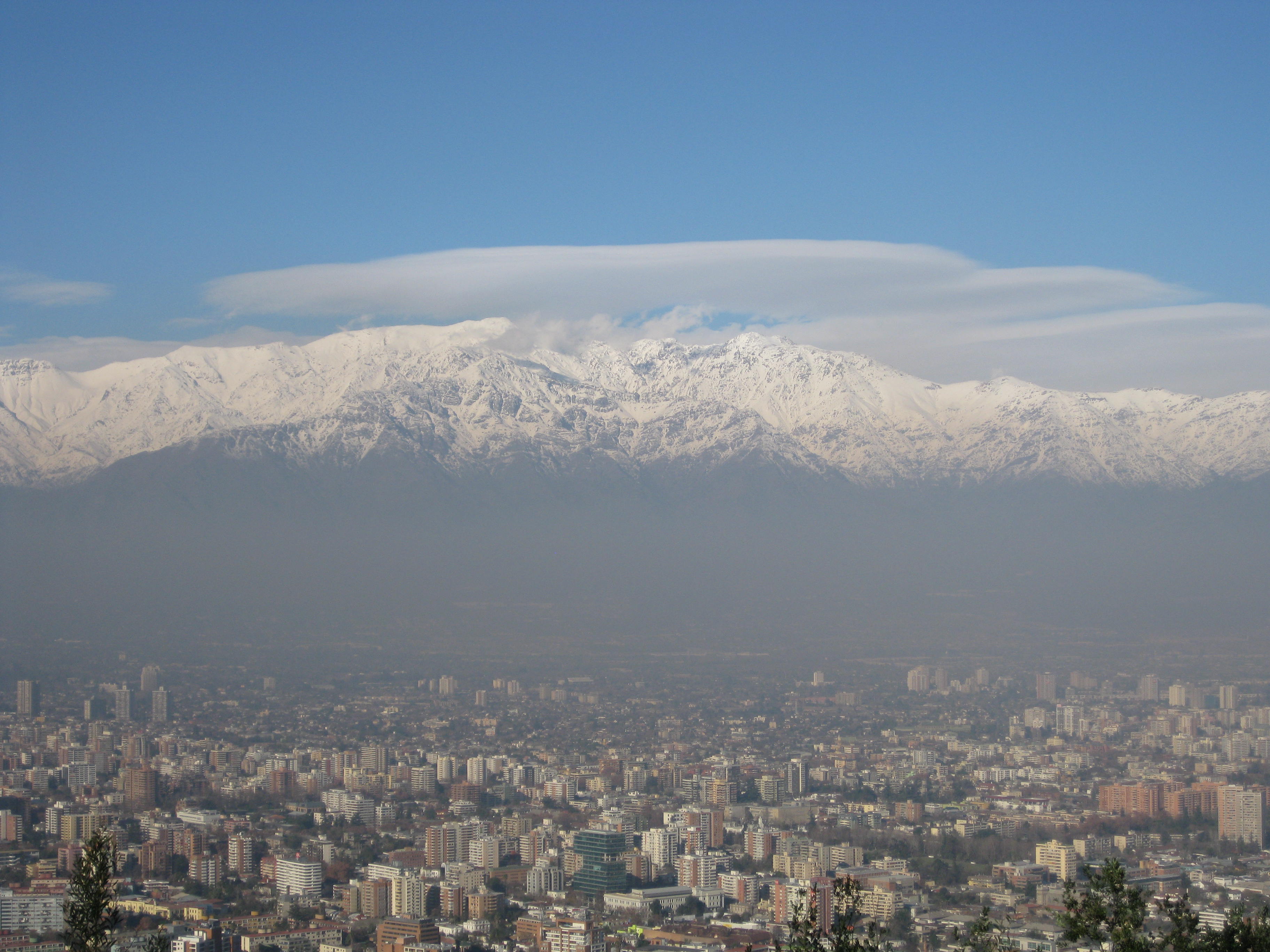 The city of Santiago and the Andes mountains 