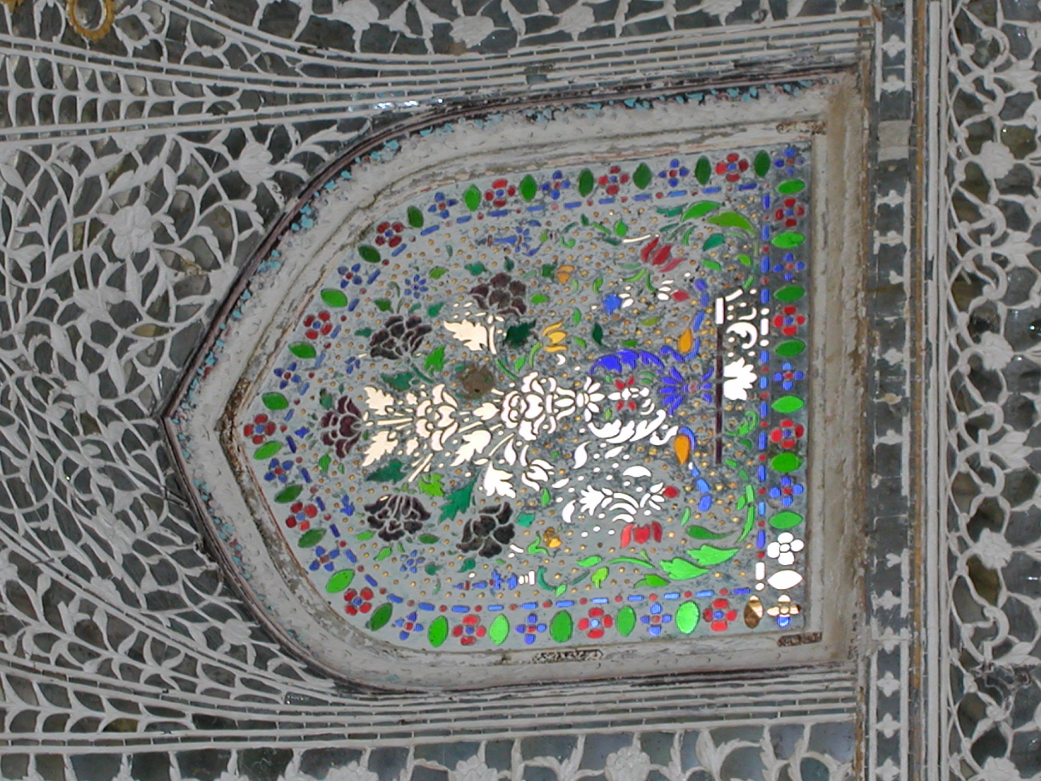 A stained glass window in the Amber Fort 