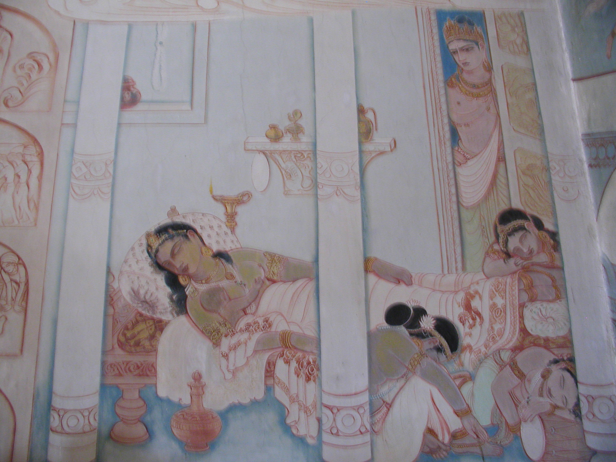 Artwork on the walls of a Buddhist temple 