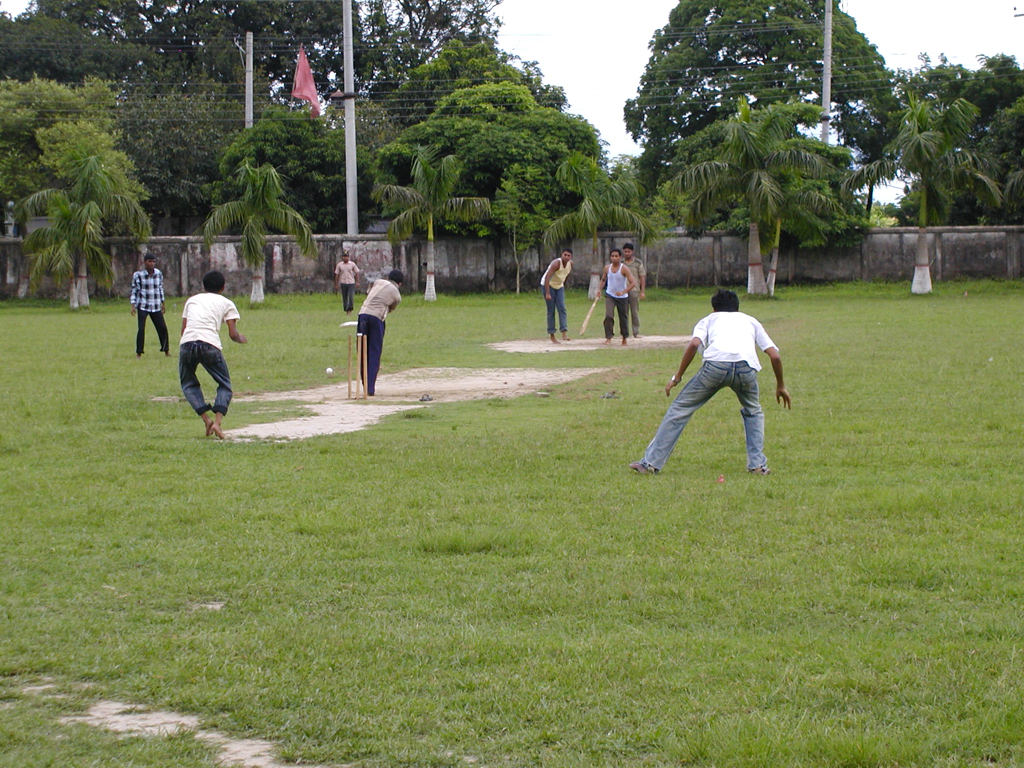 Men playing cricket