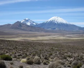 Parinacota (Chile) and Sajama (Boliva) are two of the highest peaks in the Andes.  Sajama is the highest point in Bolivia (21,463 feet).