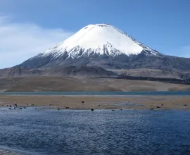 The volcano and lake are the focal point of Lauca National Park.