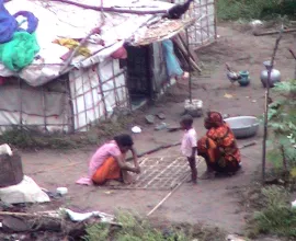 A family living in poverty-sticken conditions.