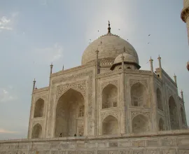 The Taj Mahal at dusk.