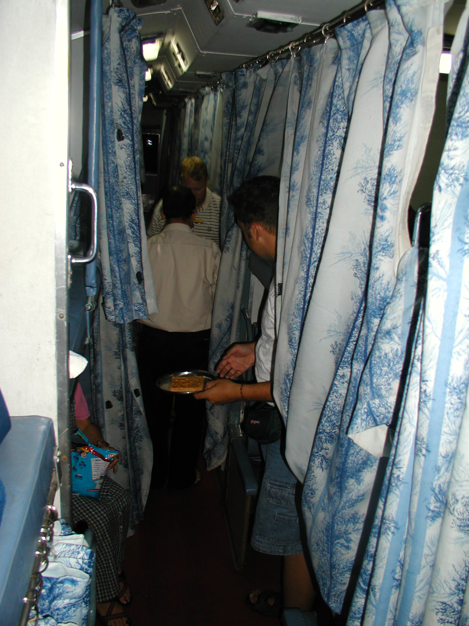The inside of an Indian train car 