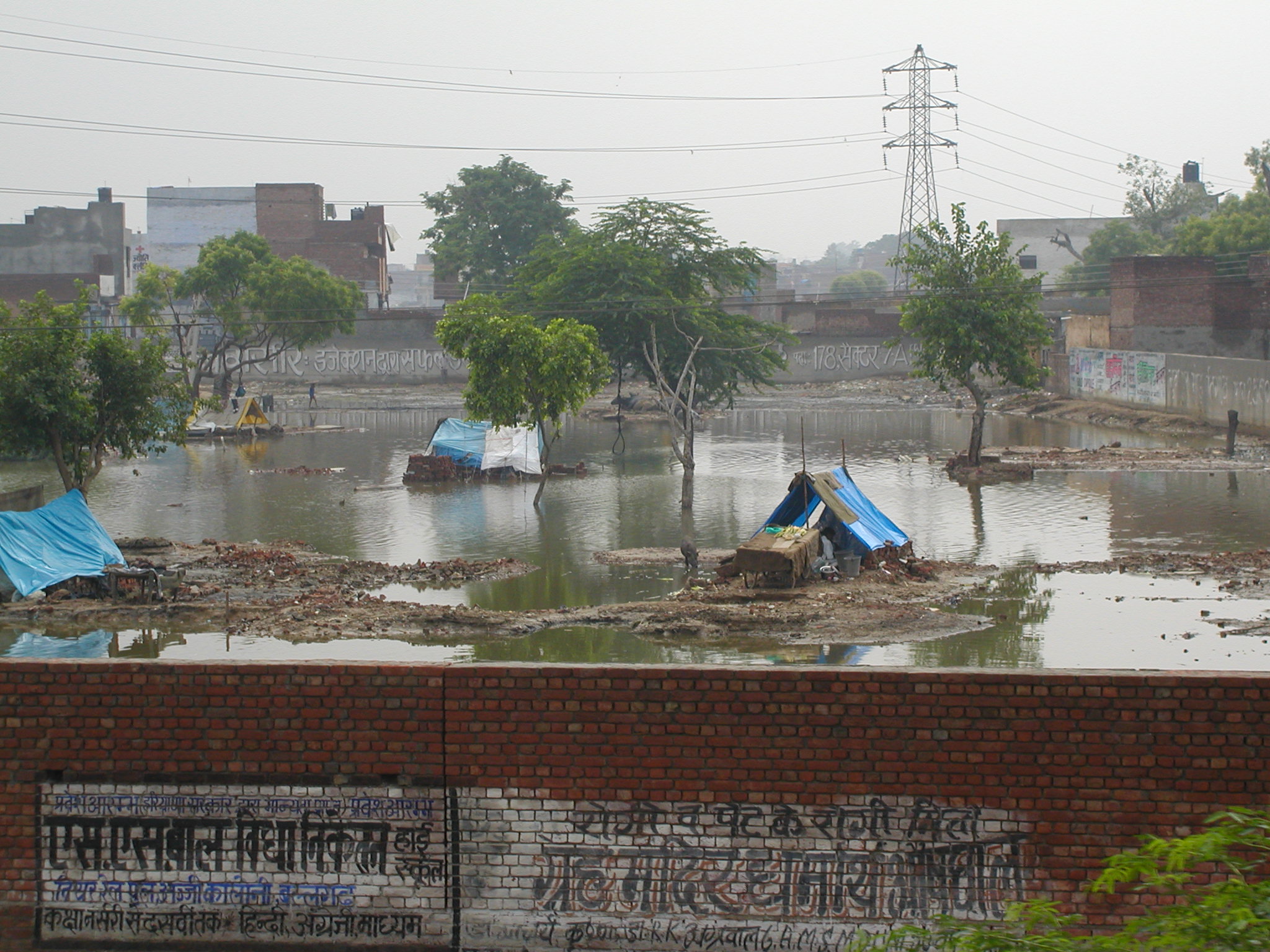 Tents in high floodwater 